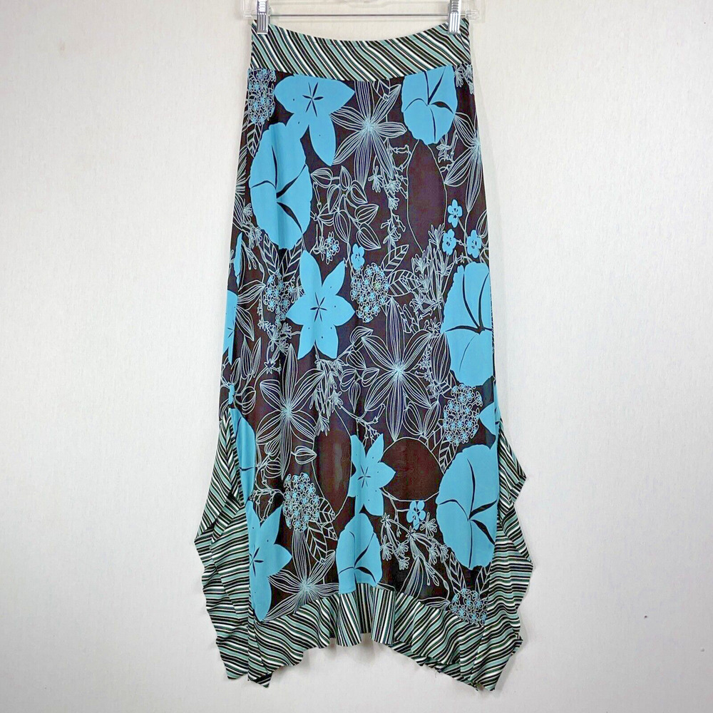 Nothing Matches Maxi Skirt 1 Floral Brown Boho Hippie Lagenlook Asymmetrical Hem